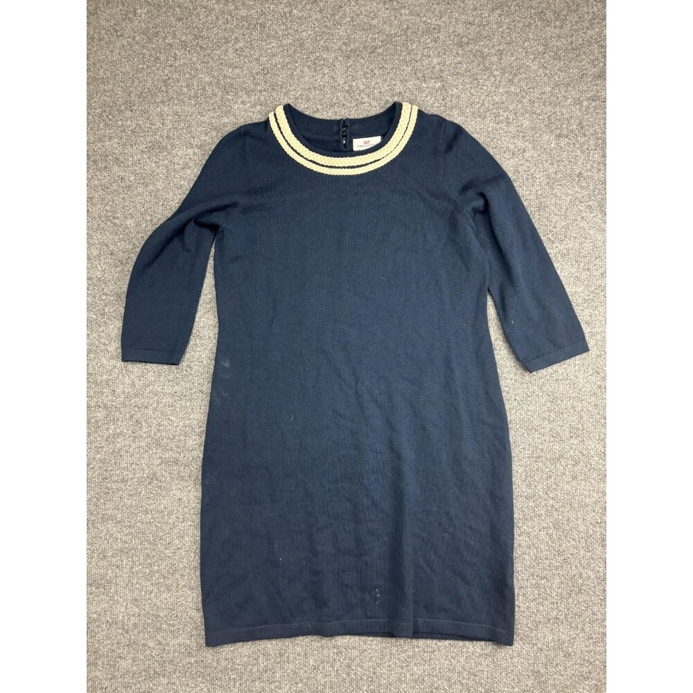 Vineyard Vines Sweater Dress Womens Small Navy Rope Trim Nautical 3/4 Sleeve